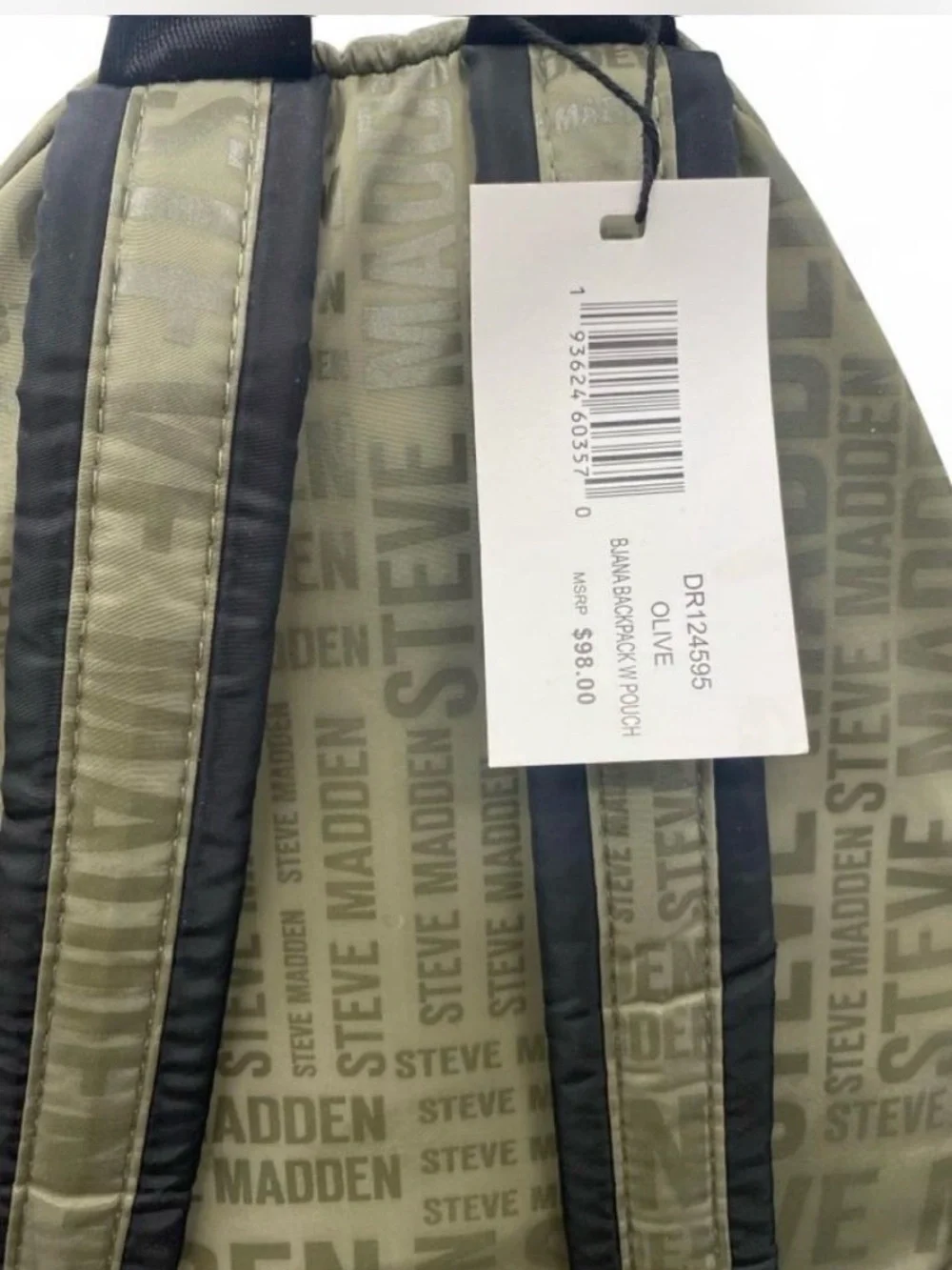 Steve Madden Olive Logo Print Backpack with Black Trim